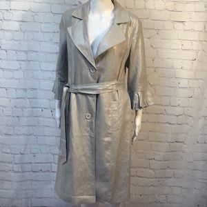 Vintage Spiegel Silver Gray Linen 3/4 Sleeve Button Front Jacket Trench Sz 14